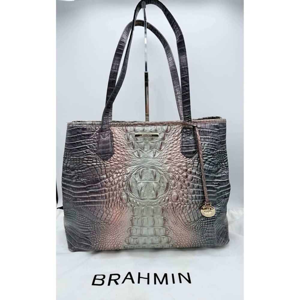 Brahmin Medium Julian Steel Melbourne Croc Embossed Ombre Tote